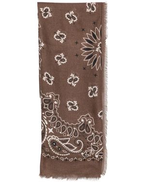 MC2 Saint Barth Foulard Maxi Paisley-Print Frayed Scarf - Brown