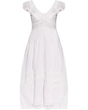 LoveShackFancy Suvi Midi-Jurk Met Kant En V-Hals - Wit