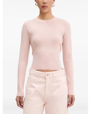 ViCOLO Tie-Back Ribbed Long-Sleeve Top - Pink