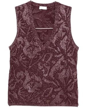 Liu Jo Floral-Jacquard Metallic Top - Purple