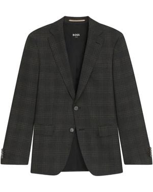 BOSS Buttoned Check Suit Jacket - Black