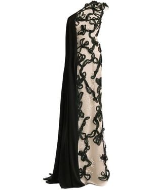 Gemy Maalouf One-Shoulder 3D Embroidered Dress - White