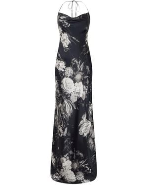 Roberto Cavalli Vestido Largo Con Motivo Floral Y Cuello Desbocado - Blanco