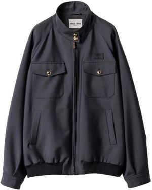 Miu Miu Embroidered Logo Ribbed-Knit Jacket - Black