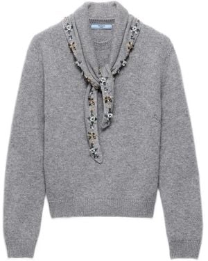 Prada Cashmere Crew-Neck Jumper With Scarf - Grey