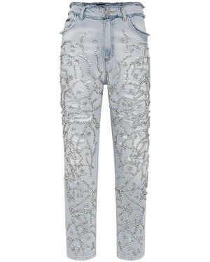 Philipp Plein Crystal-Embellished Mom-Fit Jeans - Gray