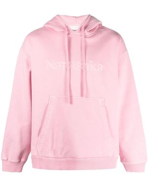Nanushka Logo-Embroidered Cotton Hoodie - Pink