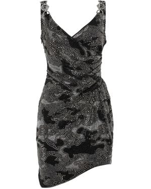 Philipp Plein Crystal-Embellished Ruched Minidress - Black