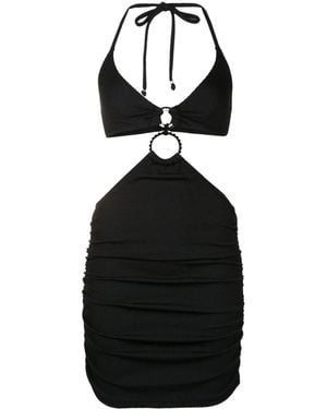 Amir Slama Ribbed-Detail Halterneck Dress - Black