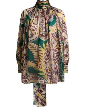 Etro Floral-Print Turtleneck Blouse - Green