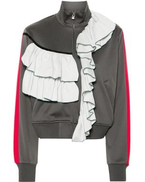 Facetasm Ruffled Striped Zipped Jacket - Gray