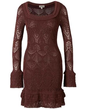 STAUD Crochet-Knit Ruffled Mini Dress - Brown