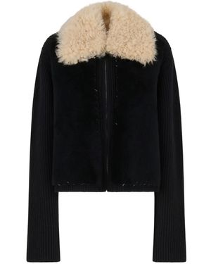 Marni Wool Cardigan With Shearling Patches - Black
