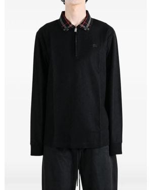 Burberry Polo Con Cremallera Y Cuello Check - Negro