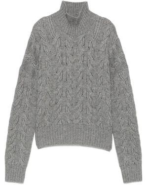 Max Mara Cable-Knit High-Neck Sweater - Gray