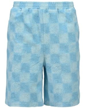 BREATH Checkerboard-Pattern Terry-Cloth Shorts - Blue