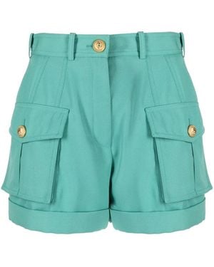 Balmain High-Waisted Flap-Pocket Shorts - Green