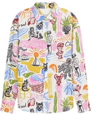 Closed Oversized Printed Shirt - White