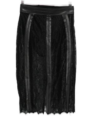 Elisabetta Franchi Leather-trimmed Lace Midi Skirt - Black