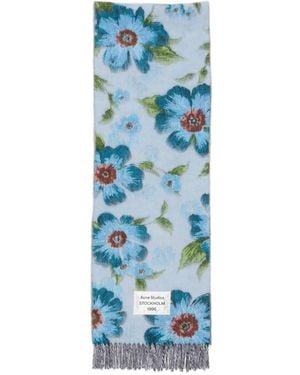 Acne Studios Floral-pattern Fringed Scarf - Blue