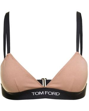 Tom Ford Logo-Print Bra - Natural