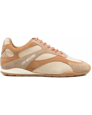 Love Moschino Low25 Logo-Print Paneled Sneakers - Natural