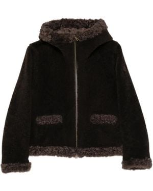 Moncler Kapuzenjacke Mit Shearling-Besatz - Schwarz