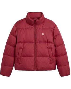 Calvin Klein Quilted Hooded Puffer Jacket - Red