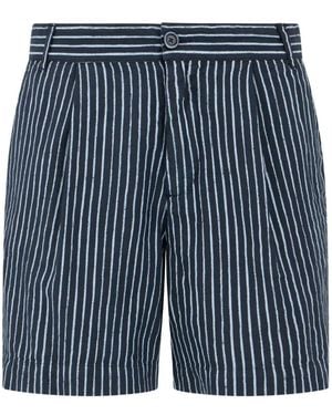 120% Lino Linen Striped Shorts - Blue