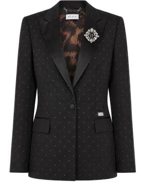 Philipp Plein Boyfriend-Dit Blazer Crystal Strass - Black