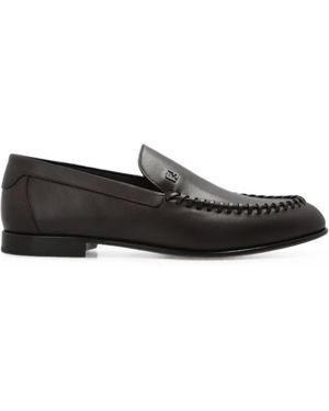Fendi Logo-Plaque Leather Loafers - Grey