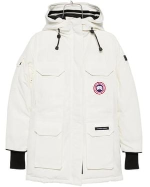 Canada Goose Hooded Logo-Patch Coat - White