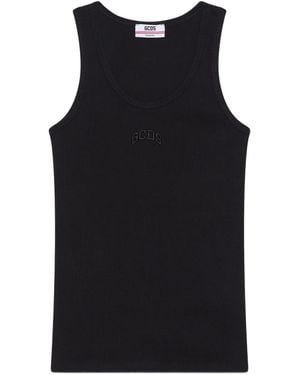 Gcds Top sin mangas de canalé con logo bordado - Negro