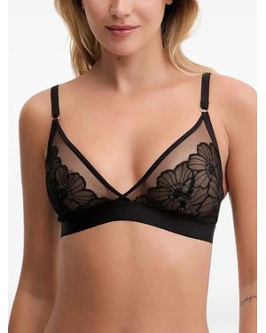 Chantelle Lush Floral-Embroidered Mesh Bra - Black