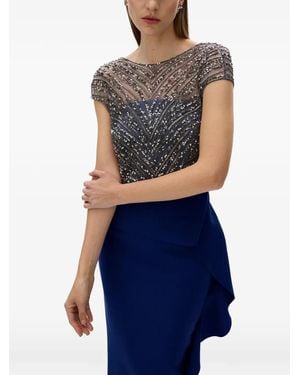 Rachel Gilbert Sequin-Embellished Ruffled Maxi Dress - Blue