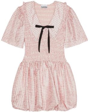 Ganni Ruffled Smocked Mini Dress - Pink