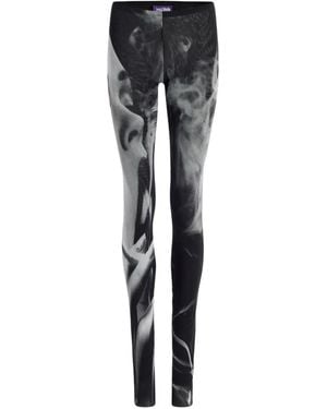 Jean Paul Gaultier Mesh Flare Pants Printed "Smoking - Black
