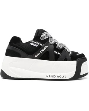 Naked Wolfe Slider Leather Platform Trainers - Black