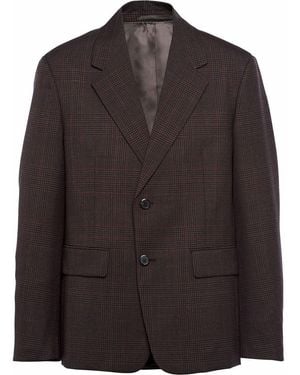 Prada Prince Of Wales-Pattern Single-Breasted Wool Blazer - Brown