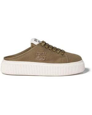 Miu Miu Denim Sneaker Mules - Brown