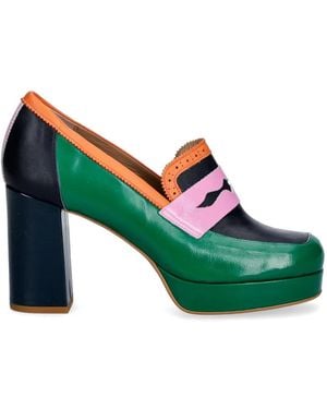 Fly London Platform Leather Court Shoes - Green
