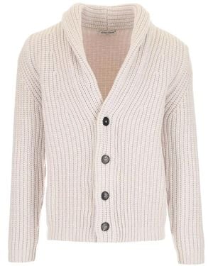 Al Duca d'Aosta Gerippter Cardigan Mit Schalkragen - Weiß