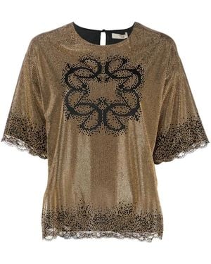 Elie Saab Studded Short-Sleeve T-Shirt - Brown
