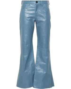 Marni Logo-Appliqué Leather Flared Pants - Blue