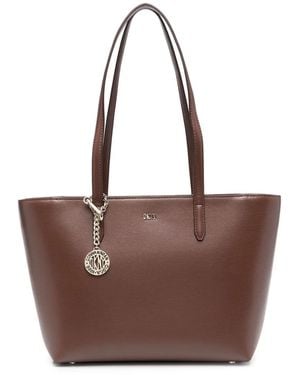 DKNY Logo-Plaque Leather Tote Bag - Brown