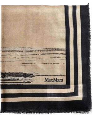 Max Mara Logo-Print Frayed Scarf - Natural