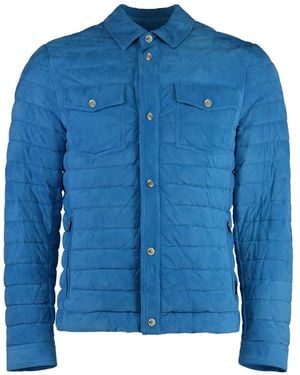 Moorer Suede Quilted Jacket - Blue