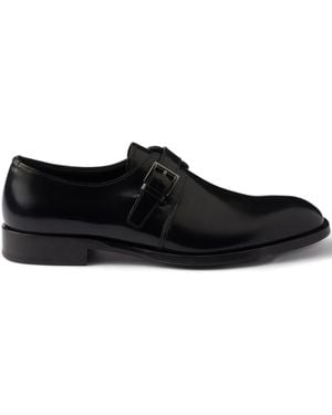 Prada Buckle-Detail Leather Monk Shoes - Black
