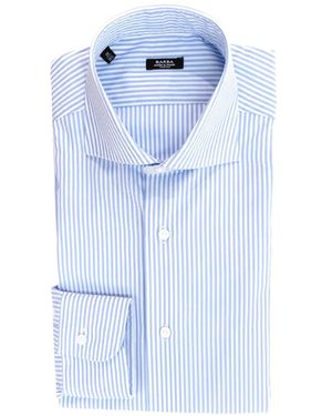 Barba Napoli Vertical-Stripe Spread-Collar Shirt - Blue