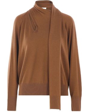 Zanone Asymmetric-Neck Scarf Jumper - Brown
